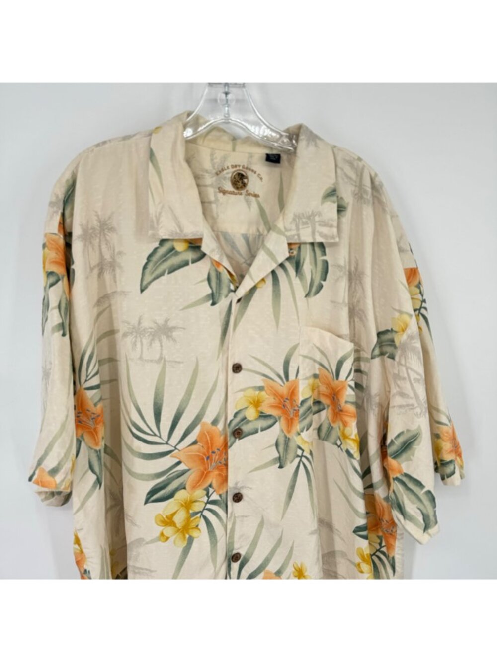 Eagle dry goods Mens Tropical Hawaiian Shirt XXL Silk Beige yellow Floral Print - Picture 4 of 10